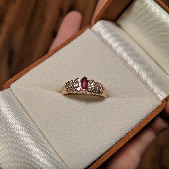 Genuine Ruby 14k gold ring with diamond accents - Picture 1 of 7